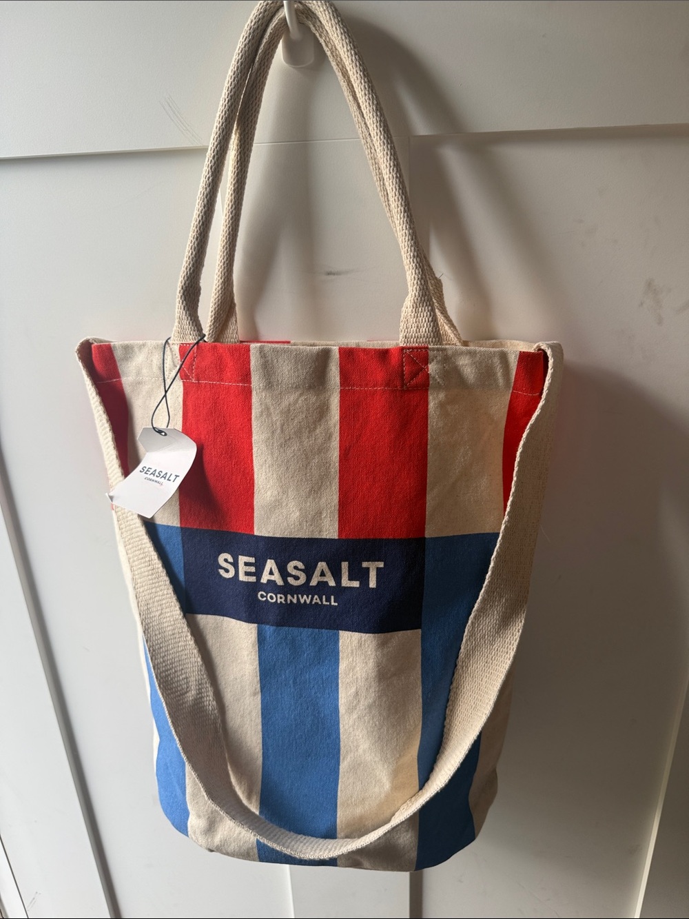 Seasalt Cornwall Red & Blue Stripe Canvas Crossbody Tote